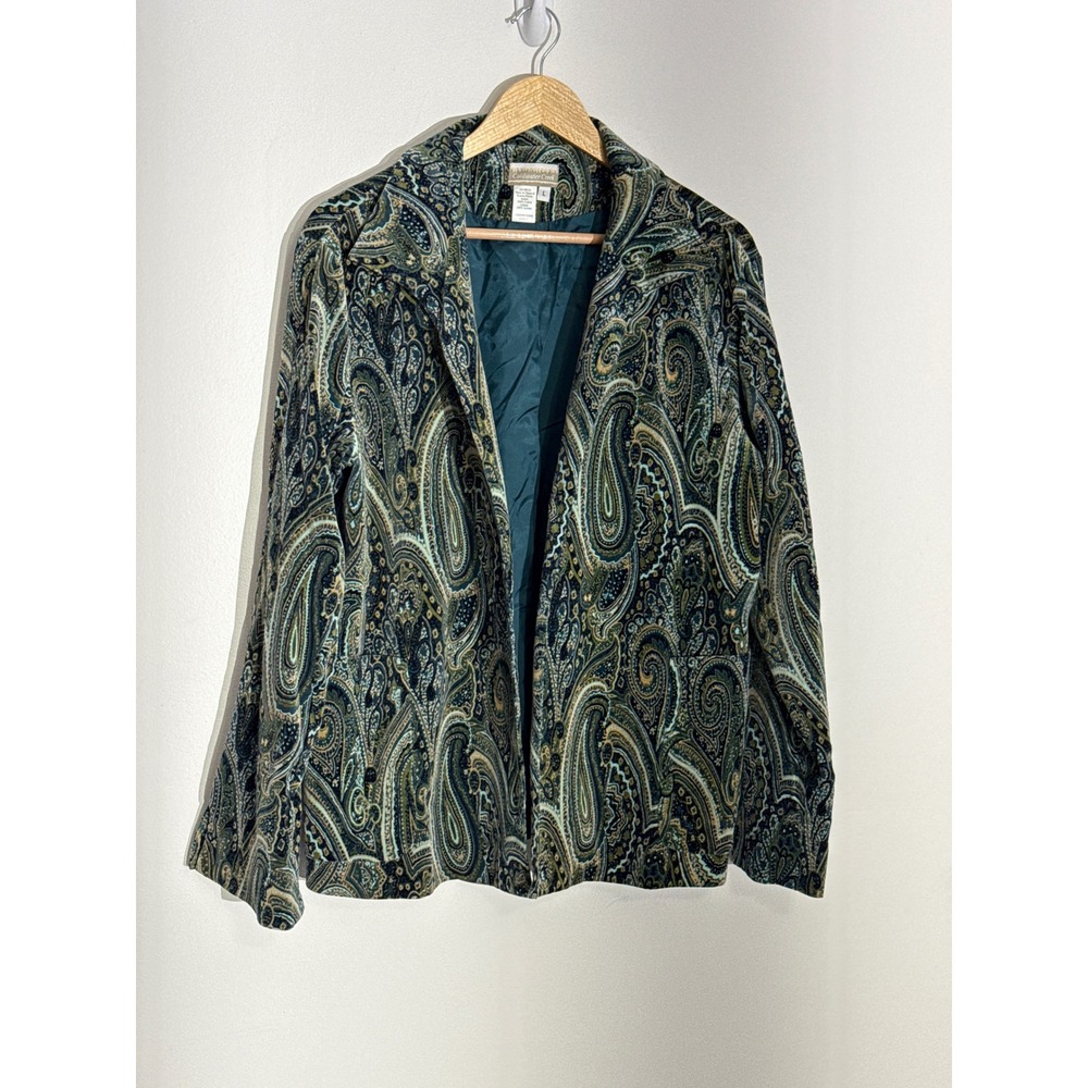 Coldwater Creek Paisley Velvet Blazer Womens Size L Career Professional Academia